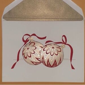 NEW Crane & Co Ornaments of Red & Gold Ecru Cards & WA Gold Luster Lined Envs